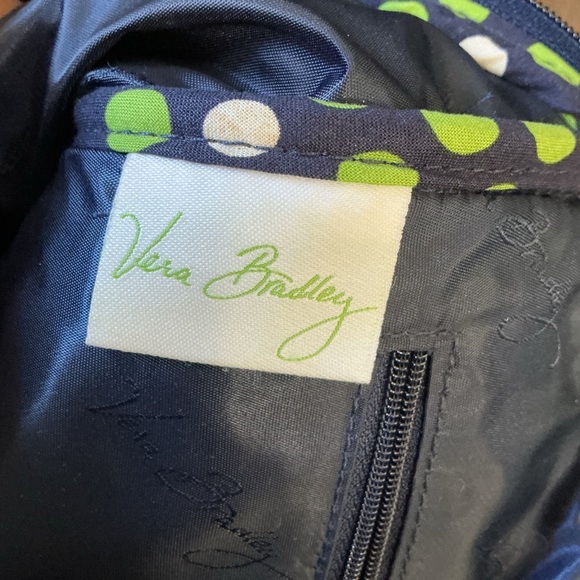 Vera Bradley Large Quilted Tote Bag Navy Green Dot Print - Picture 7 of 10